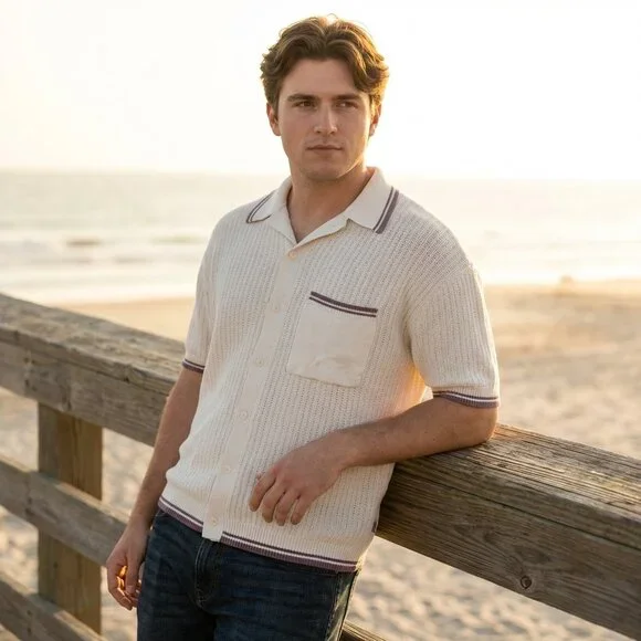 Urban Outfitters Standard Cloth Mens Small Oversized Knit Polo Shirt Preppy Y2K - Picture 1 of 8